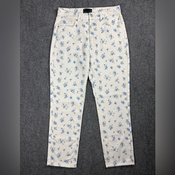 ASOS Denim - ASOS Design Blue Floral Print Straight Leg Jeans White Cottagecore Women’s US 8